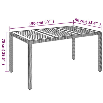 Puutarhapöytä puinen pöytälevy musta 150x90x75 cm polyrottinki