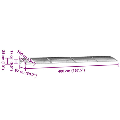 Ovikatos harmaa 400x100 cm polykarbonaatti