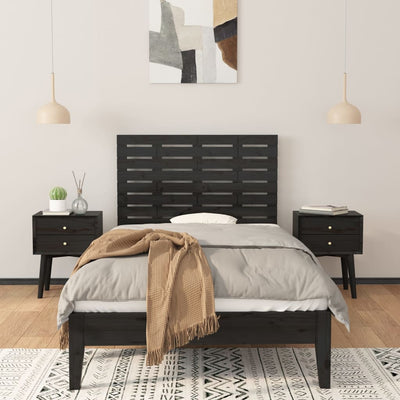 Sängynpääty seinälle musta 106x3x63 cm täysi mänty