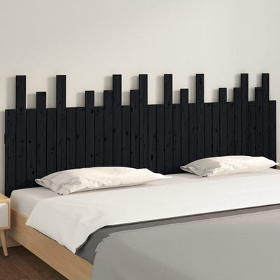 Sängynpääty seinälle musta 204x3x80 cm täysi mänty