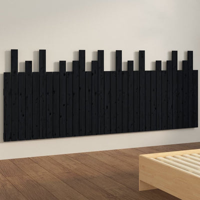 Sängynpääty seinälle musta 204x3x80 cm täysi mänty