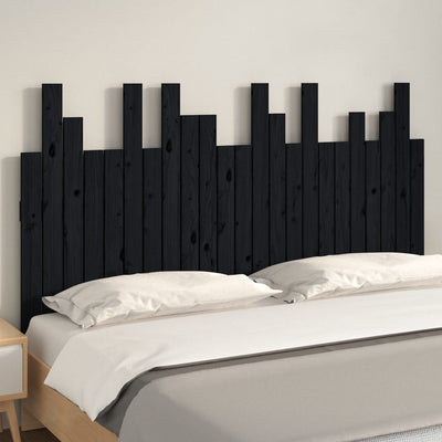 Sängynpääty seinälle musta 146,5x3x80 cm täysi mänty