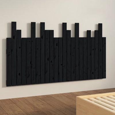 Sängynpääty seinälle musta 146,5x3x80 cm täysi mänty