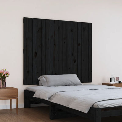 Sängynpääty seinälle musta 108x3x90 cm täysi mänty