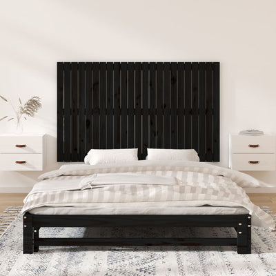Sängynpääty seinälle musta 147x3x90 cm täysi mänty