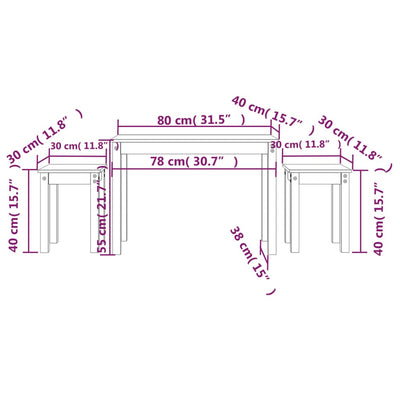 Harmaa sarjapöydät Verlyn (3 kpl mänty)