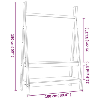 Vaateteline valkoinen 100x45,5x150 cm täysi mänty