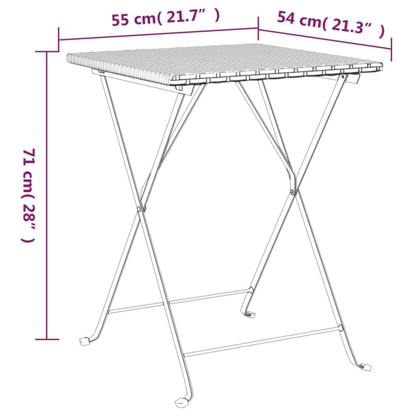Taitettava bistropöytä harmaa 55x54x71 cm polyrottinki