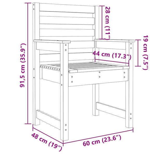 Puutarhatuolit 2 kp musta 60x48x91 cm täysi mänty