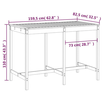 Puutarhapöytä hunajanruskea 159,5x82,5x110 cm täysi mänty