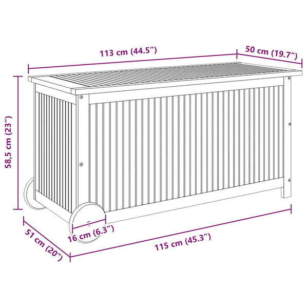 Ulkosäilytyslaatikko pyörillä Slobozeanu 113x50x58cm (akasiapuu)