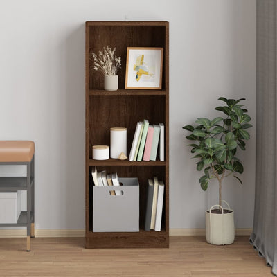 3-tasoinen Kirjahylly ruskea tammi 40x24x109 cm tekninen puu