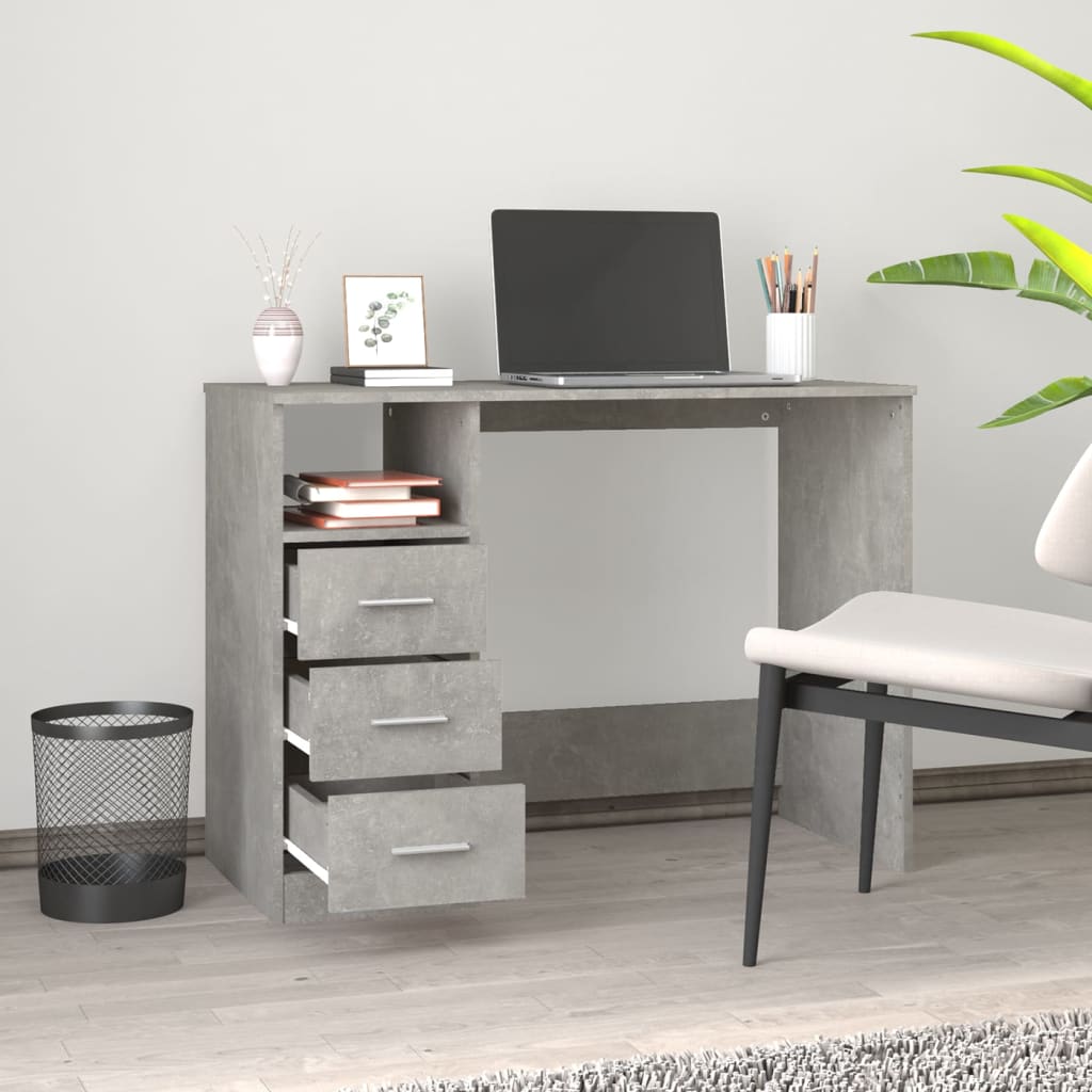 Betoninharmaa työpöytä laatikoilla Anaion 102x50x76cm (puinen)