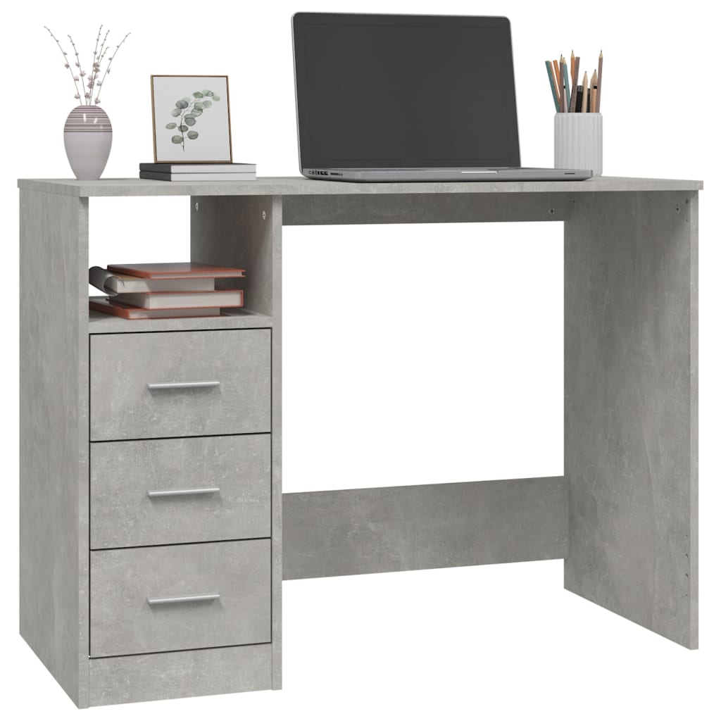 Betoninharmaa työpöytä laatikoilla Anaion 102x50x76cm (puinen)