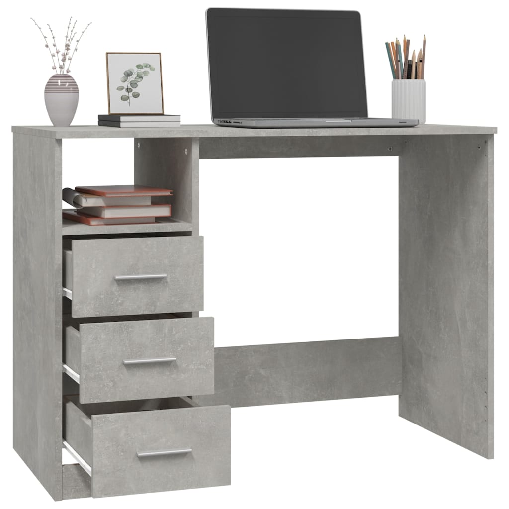 Betoninharmaa työpöytä laatikoilla Anaion 102x50x76cm (puinen)