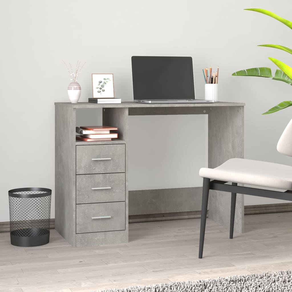 Betoninharmaa työpöytä laatikoilla Anaion 102x50x76cm (puinen)