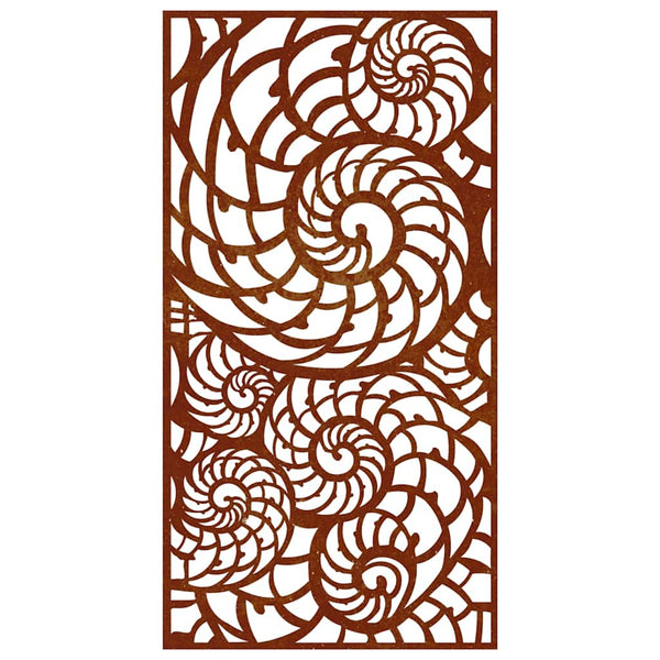 Puutarhaseinäkoriste 105x55 cm corten teräs simpukkakuvio