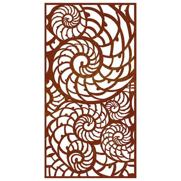 Puutarhaseinäkoriste 105x55 cm corten teräs simpukkakuvio