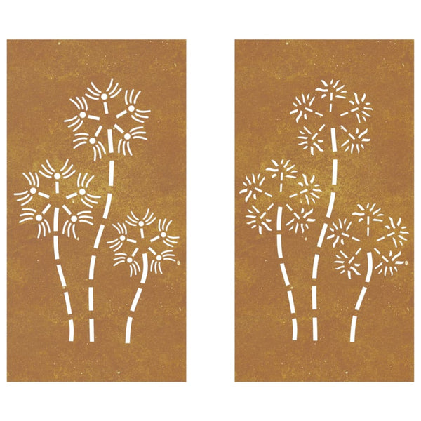 Corten teräs puutarhaseinäkoristeet Kyong 105x55cm (2 kpl kukkakuvio)