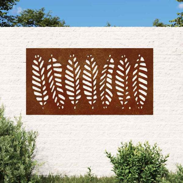 Puutarhaseinäkoriste 105x55 cm corten teräs lehtikuvio