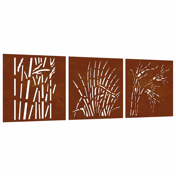 Puutarhaseinäkoristeet 3 kpl 105x55 cm corten teräs ruohokuvio