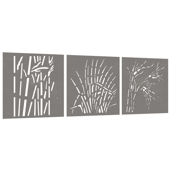 Puutarhaseinäkoristeet 3 kpl 105x55 cm corten teräs ruohokuvio
