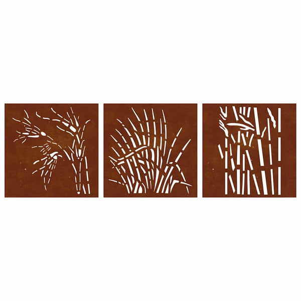 Puutarhaseinäkoristeet 3 kpl 105x55 cm corten teräs ruohokuvio