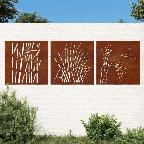 Puutarhaseinäkoristeet 3 kpl 105x55 cm corten teräs ruohokuvio