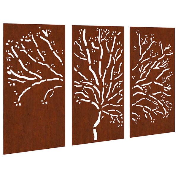 Puutarhaseinäkoristeet 3 kpl 105x55 cm corten teräs puukuvio