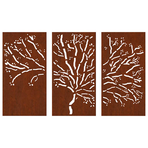 Puutarhaseinäkoristeet 3 kpl 105x55 cm corten teräs puukuvio