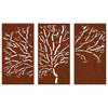 Puutarhaseinäkoristeet 3 kpl 105x55 cm corten teräs puukuvio