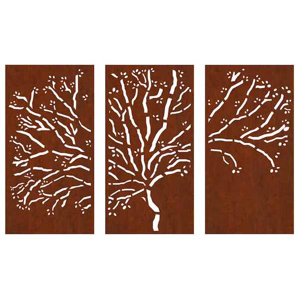 Puutarhaseinäkoristeet 3 kpl 105x55 cm corten teräs puukuvio