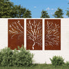 Puutarhaseinäkoristeet 3 kpl 105x55 cm corten teräs puukuvio