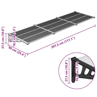 Musta ja läpinäkyvä ovikatos Sestilia 297,5x90cm (polykarbonaatti)