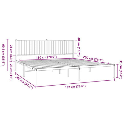 Valkoinen metallinen sängynrunko päädyillä Necsoiu 180x200cm