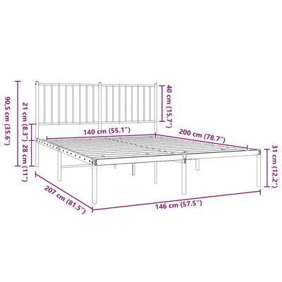 Valkoinen metallinen sängynrunko päädyillä Necsoiu 75x190cm