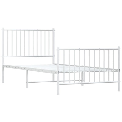 Valkoinen metallinen sängynrunko päädyillä Necsoiu 90x200cm
