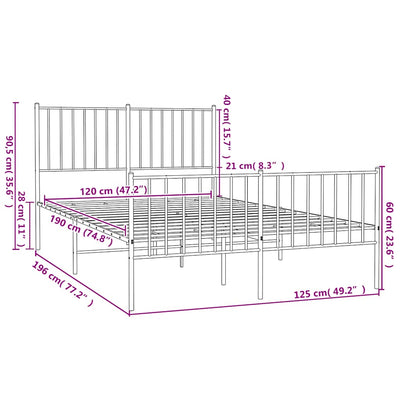Valkoinen metallinen sängynrunko päädyillä Necsoiu 120x190cm