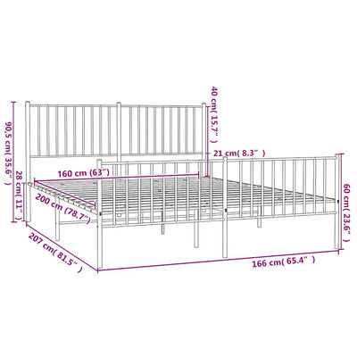 Valkoinen metallinen sängynrunko päädyillä Necsoiu 160x200cm