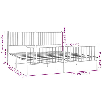 Valkoinen metallinen sängynrunko päädyillä Necsoiu 183x213cm
