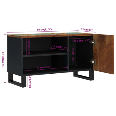 TV-taso 80x33x46 cm kierrätetty täyspuu ja tekninen puu