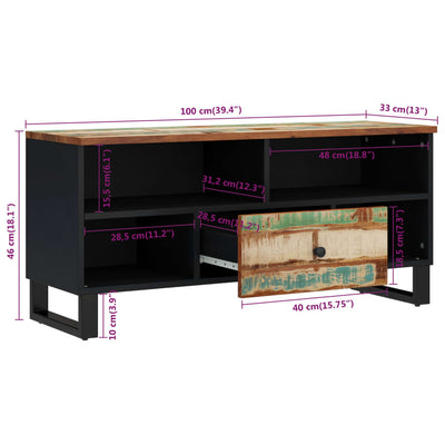 TV-taso 100x33x46 cm kierrätetty täyspuu ja tekninen puu