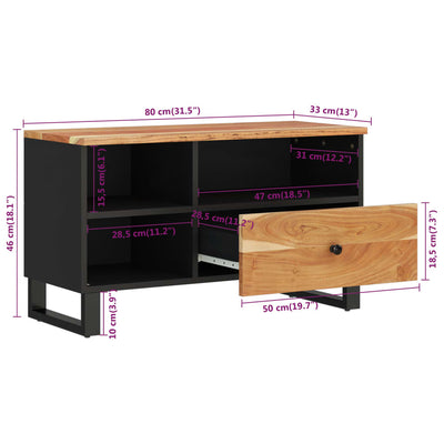 TV-taso 80x33x46 cm täysi akasiapuu ja tekninen puu