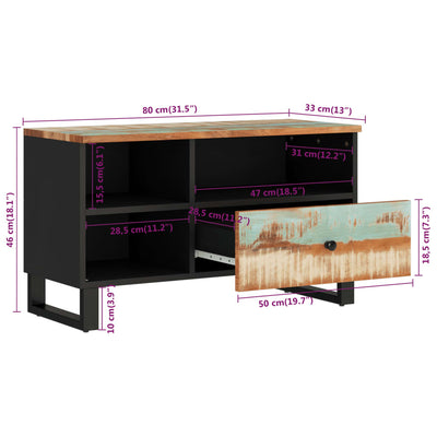 TV-taso 80x33x46 cm kierrätetty täyspuu ja tekninen puu