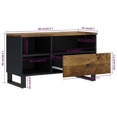 TV-taso 80x33x46 cm täysi mangopuu ja tekninen puu