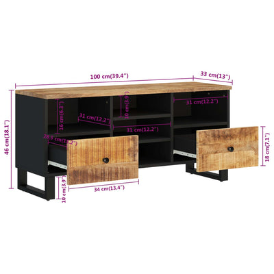 TV-taso 100x33x46 cm täysi mangopuu ja tekninen puu