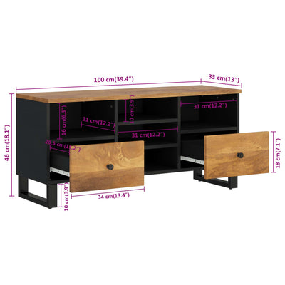TV-taso 100x33x46 cm täysi mangopuu ja tekninen puu