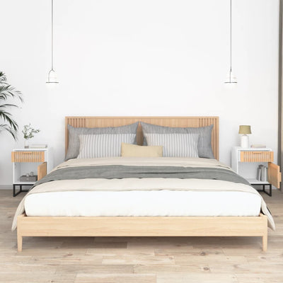 Valkoinen yöpöydät Ridivan 40x30x55,5cm (2 kpl, puinen ja rauta)