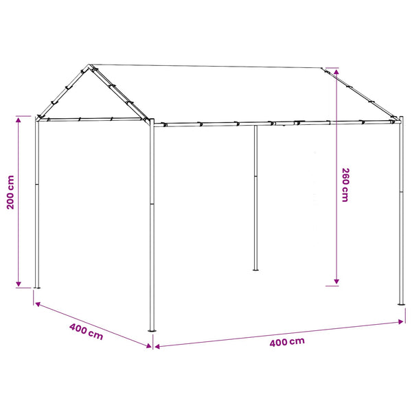 Huvimaja 4 x 4 x 2,6 m valkoinen Teräs ja polyesteri 180 gsm