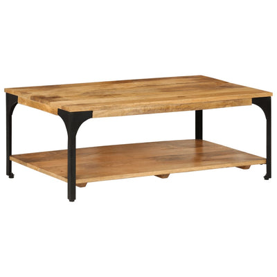 Sohvapöytä 2-kerroksinen 100x55x38 cm täysi mangopuu ja teräs